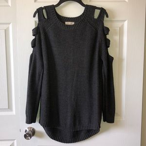 Olive/gray knitted sweater cut open shoulders 2x